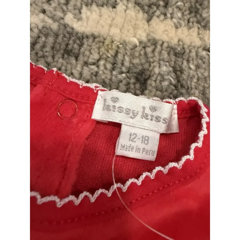 Kissy Kissy Red Velour Holiday Dress With Bow 12-18 Months NWT